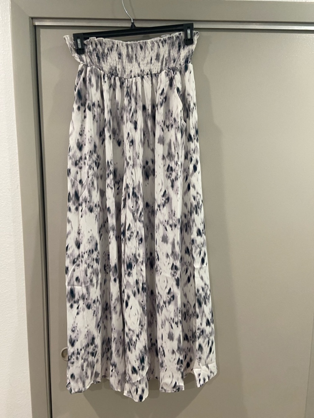 Wide Leg Smocked Waist Jumpsuit in White and Black